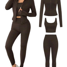 3pcs Brown Knitted Sports Set