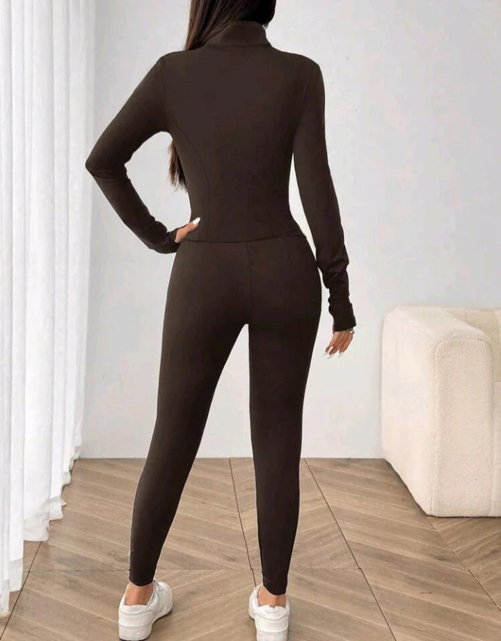 3pcs Brown Knitted Sports Set